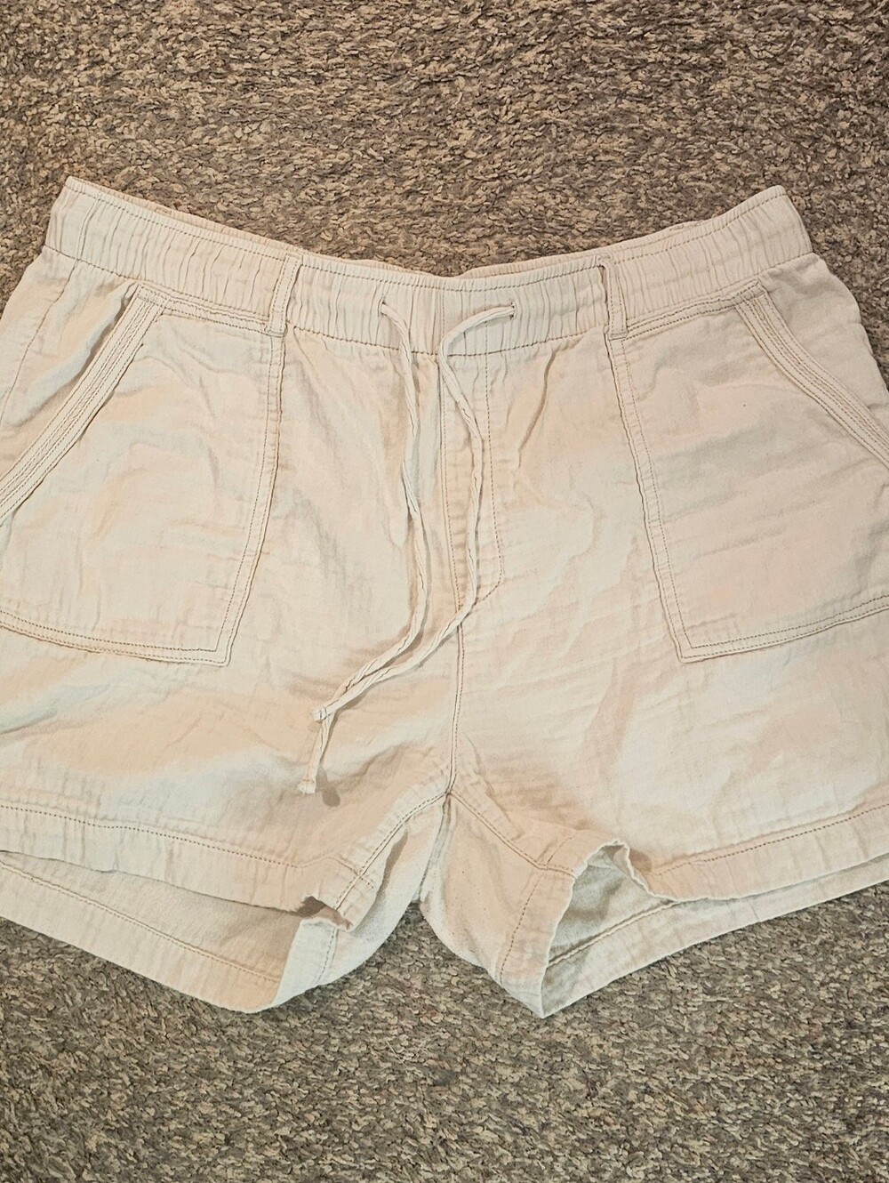 OLD NAVY Cargo Pocket High Rise Cotton Lightweight Drawstring Shorts Cream Large